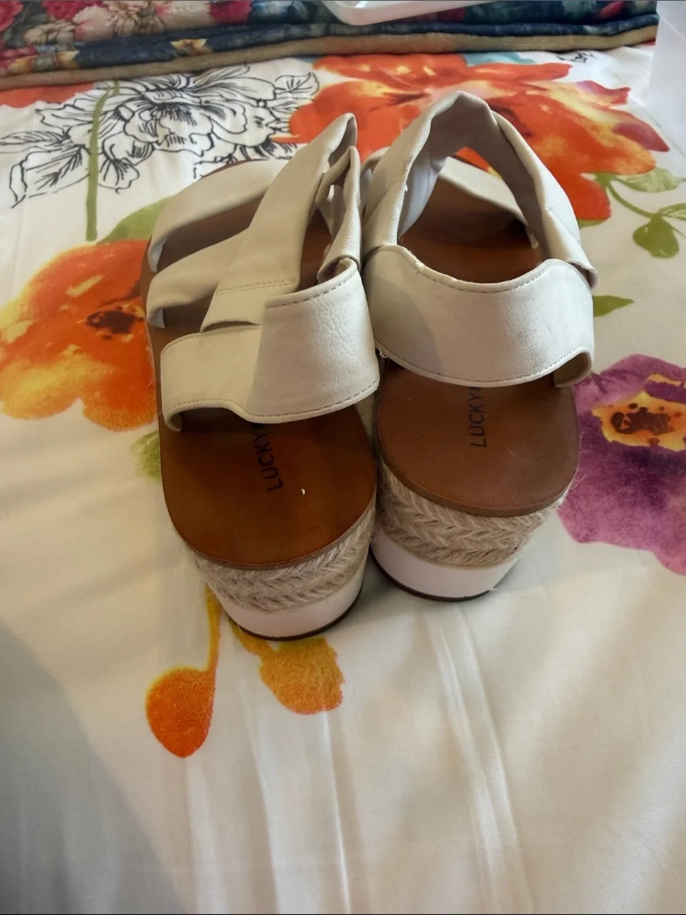 Lucky Brand White Leather Crisscross Espadrille Sandals